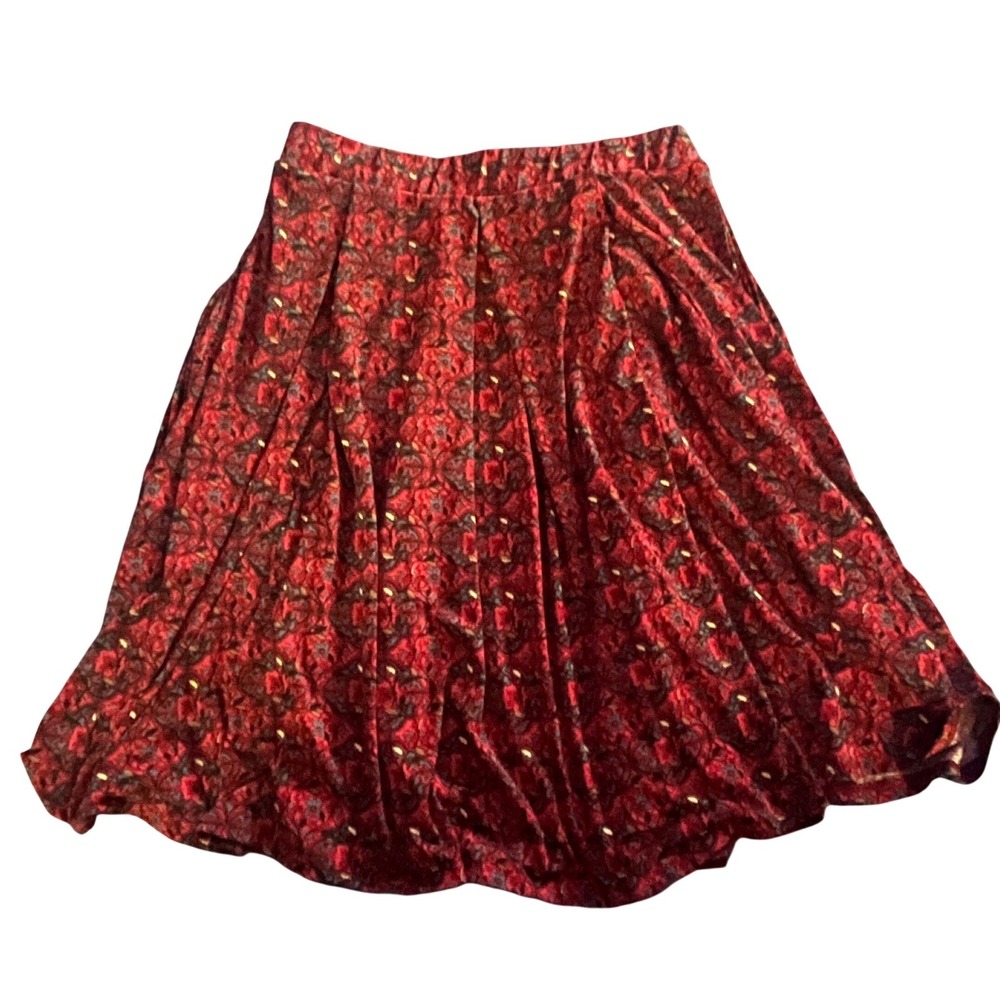 LuLaRoe Madison Skirt Womens Medium Burgundy Red Medallion Pleated A-Line Flared